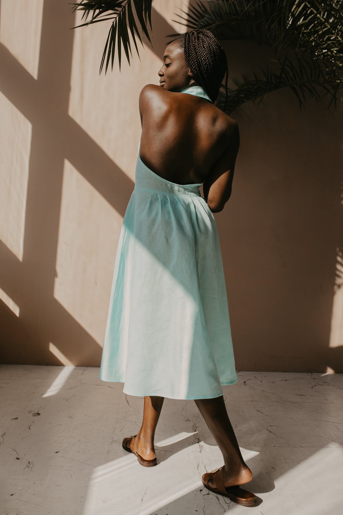 Mykonos Linen Halter Dress - Mint