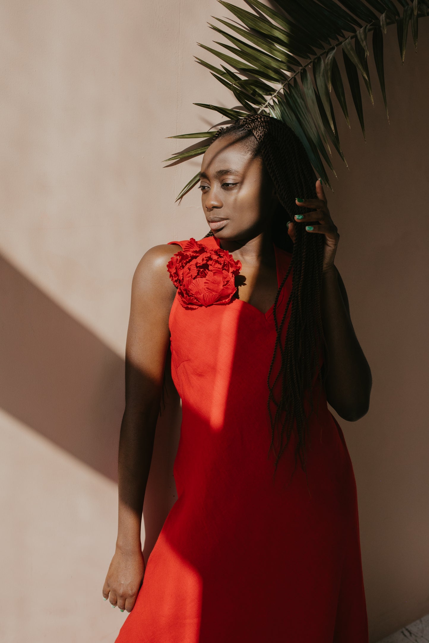 Violeta Linen Midi Dress - Red