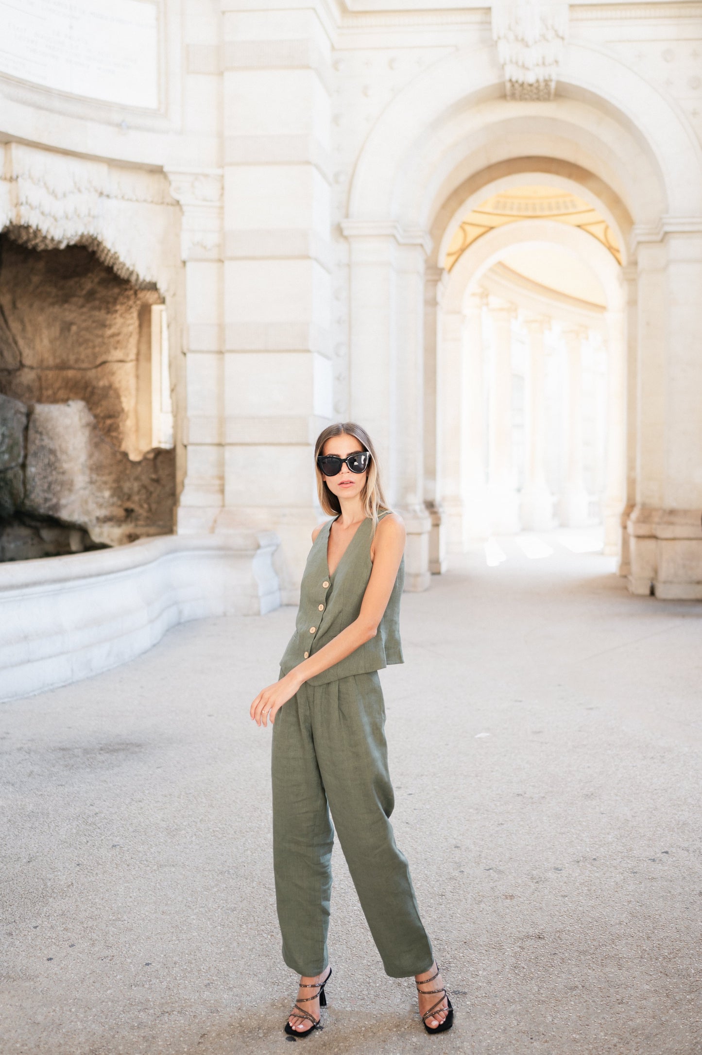 Ivy Linen Suit - Olive green