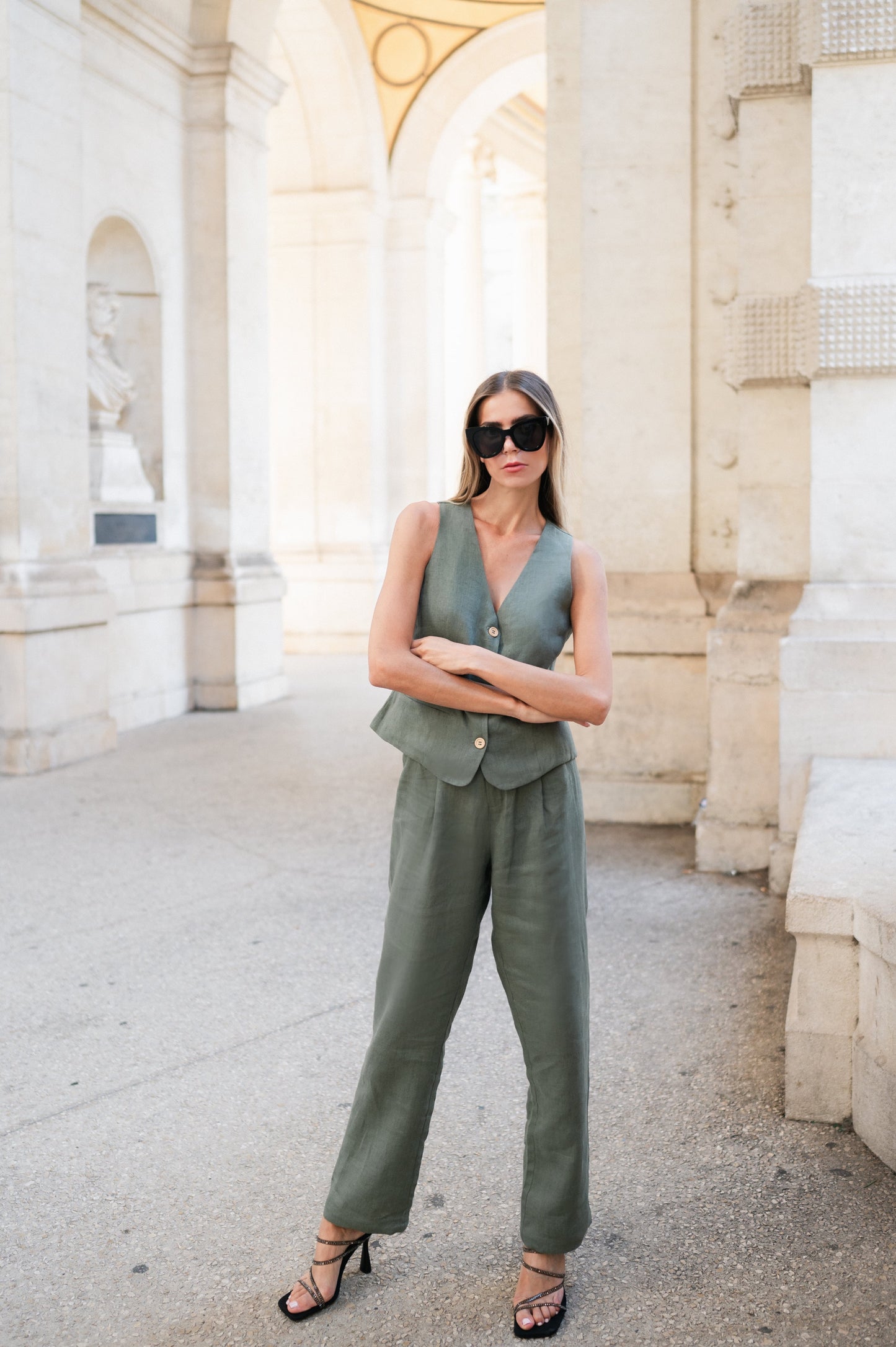 Ivy Linen Suit - Olive green