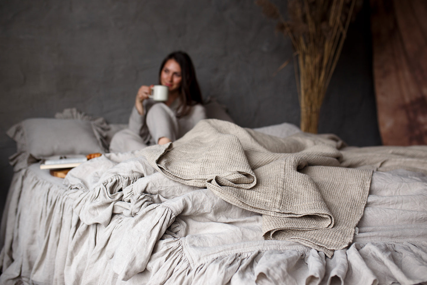 Linen Waffle Throw Natural