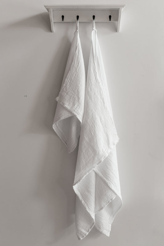 Linen Waffle Towel Set White