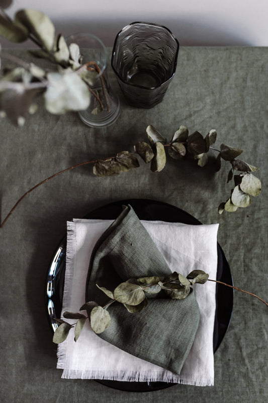 Set Of Linen Napkins Olive Green