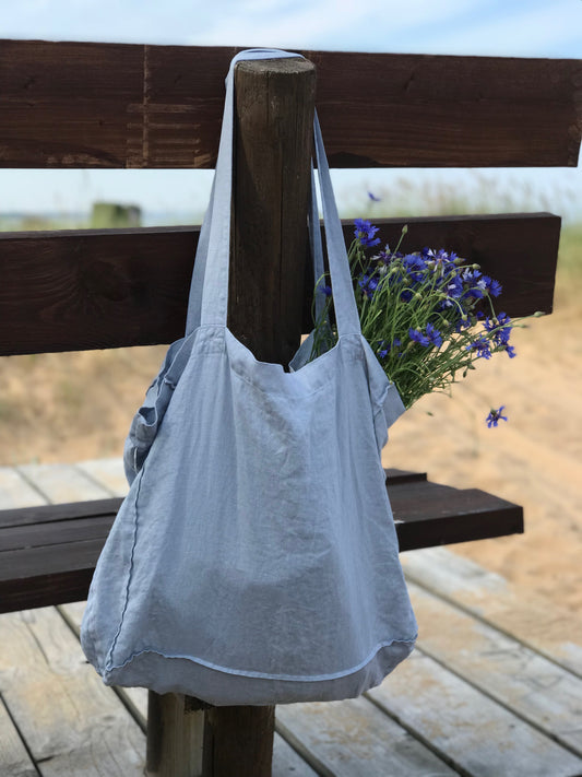 Large Linen Tote Bag Ice Blue