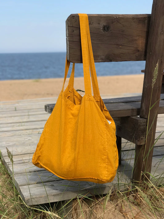 Large Linen Tote Bag Mustard
