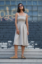 Load image into Gallery viewer, Barcelona Olive Green Smocked Linen Dress
