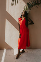 Load image into Gallery viewer, Valetta Red V-Neck Linen Midi Dress
