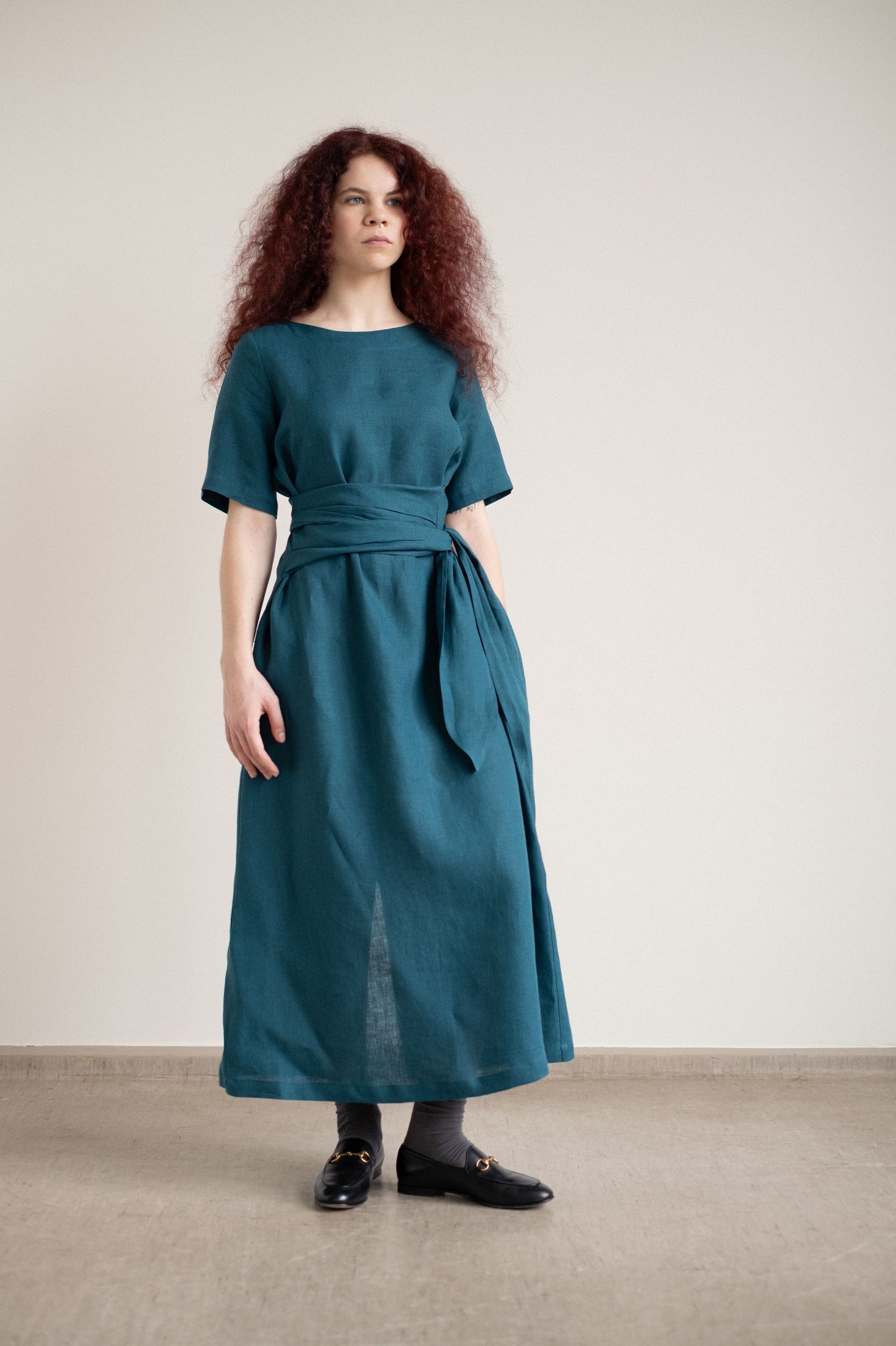 Laila Linen Wrap Dress - Emerald