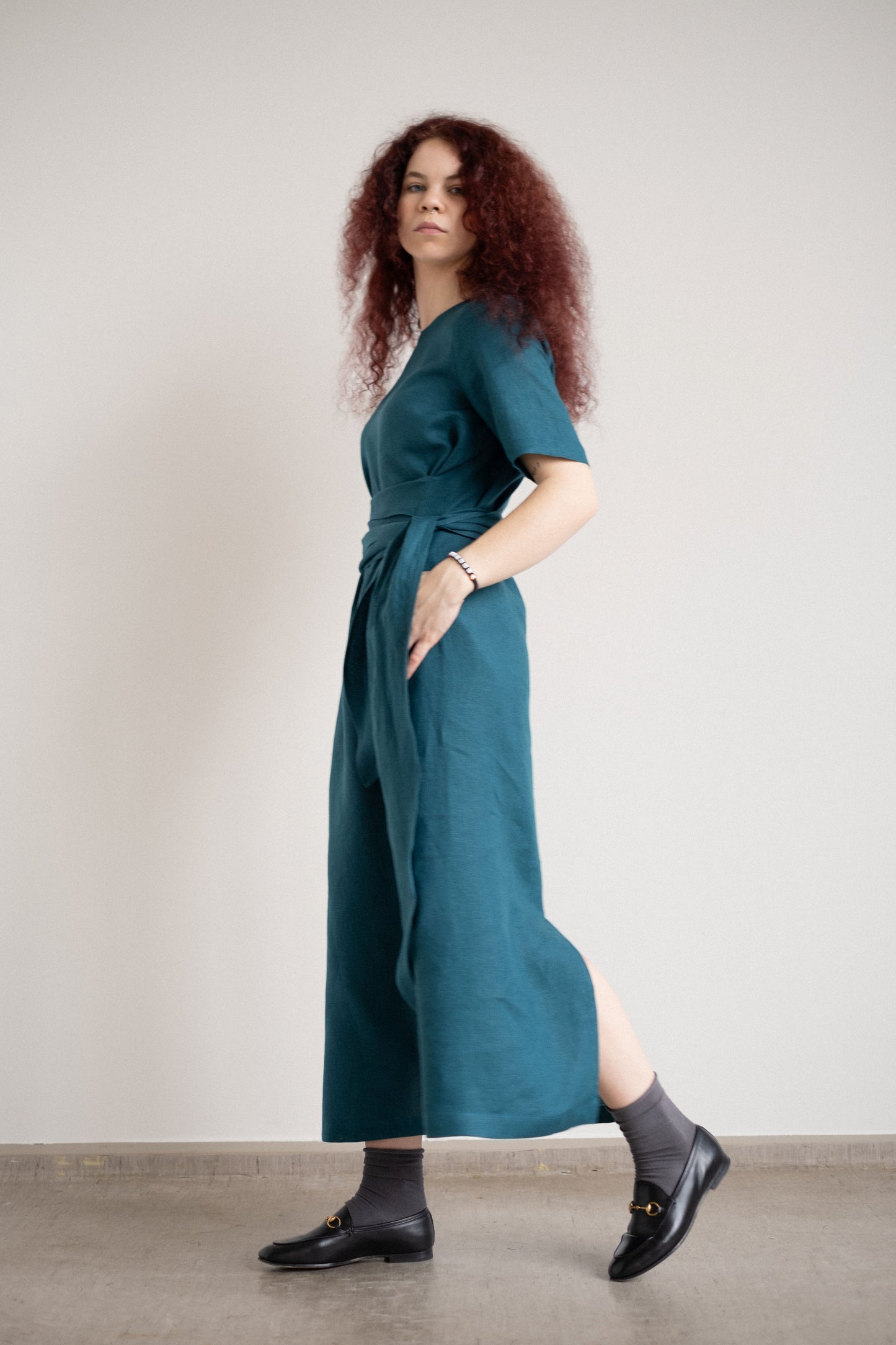Laila Linen Wrap Dress - Emerald