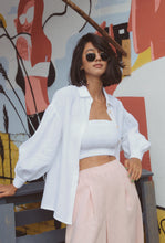 Load image into Gallery viewer, Bordeaux White Linen Puff-Sleeve Blouse

