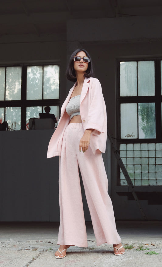 London Linen Palazzo Pants - Rose quartz