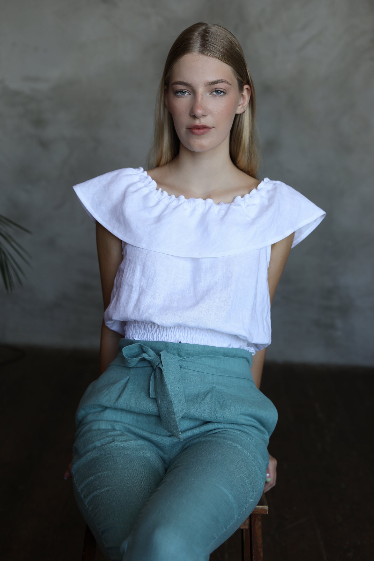 Cremona Ruffled Linen Top - White