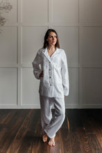Load image into Gallery viewer, Long Linen Pajamas White With Embroidery
