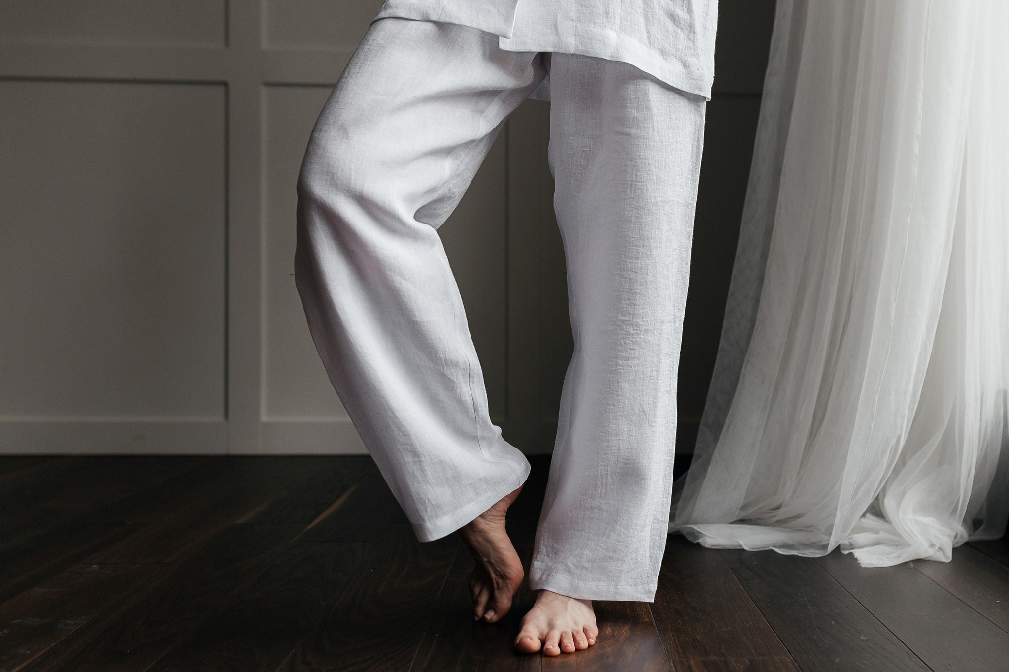 Long Linen Pajamas White With Embroidery – Isona Linen
