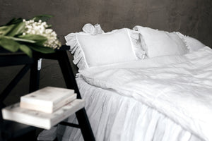Ruffled Linen Pillow Case White