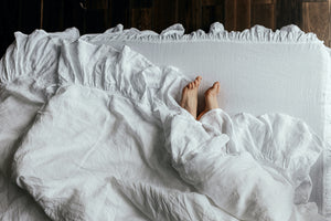 Ruffled Linen Duvet Cover White