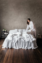 Load image into Gallery viewer, Ruffled Linen Duvet Cover White
