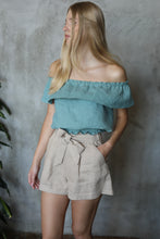 Load image into Gallery viewer, Cremona Sea Blue Ruffled Linen Top
