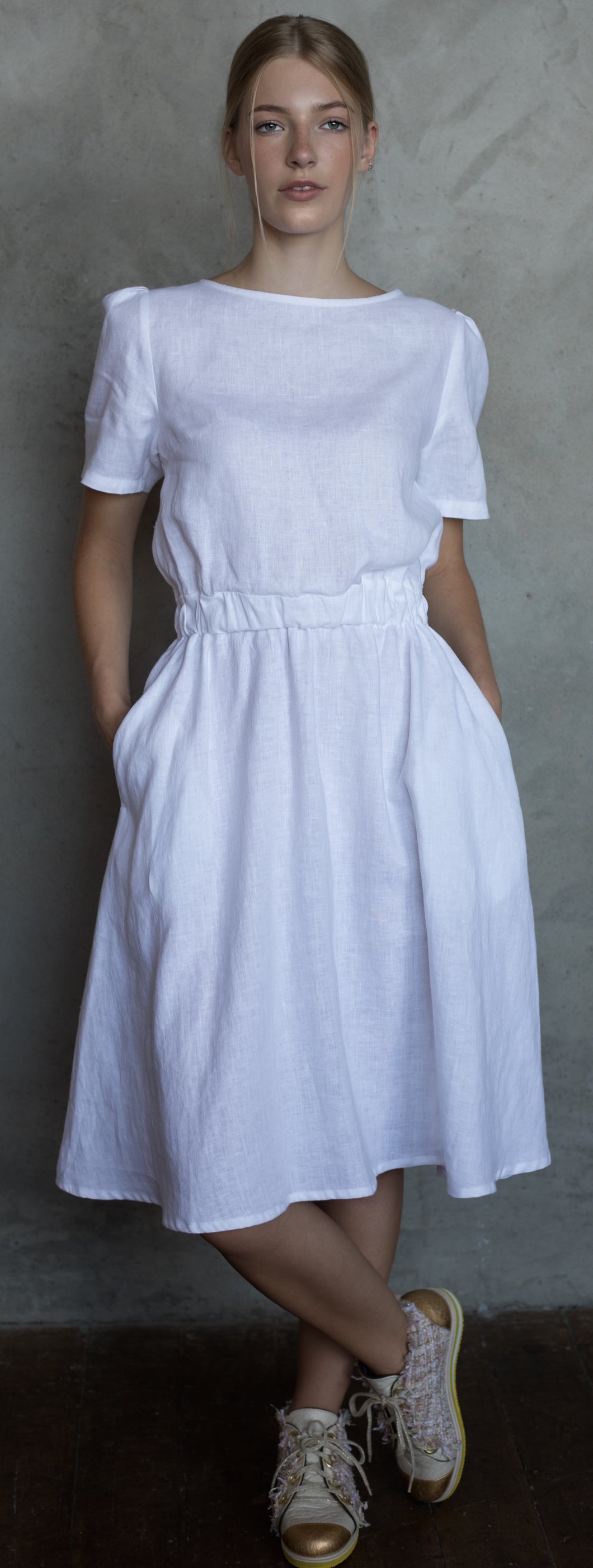 Florence White Linen Midi Dress