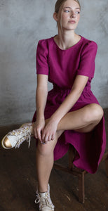 Florence Raspberry Linen Midi Dress