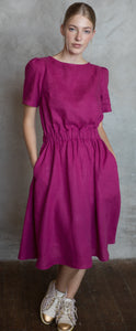 Florence Raspberry Linen Midi Dress