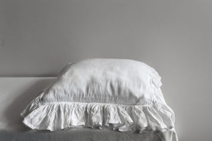 Ruffled Linen Pillow Case White