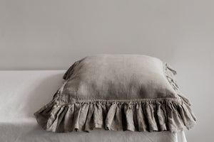 Ruffled Linen Pillow Case Natural