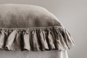 Ruffled Linen Pillow Case Natural