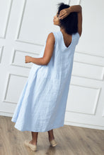 Load image into Gallery viewer, Ibiza Sky Blue Fringed Linen Dress
