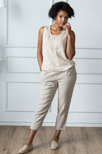 Auckland Natural Tapered Linen Pants