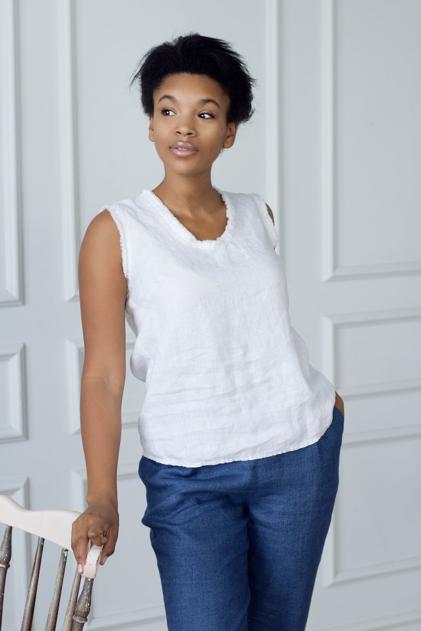 Ibiza Fringed Linen Top - White