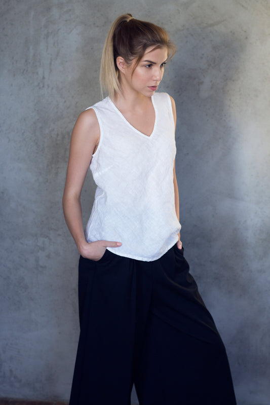 Violeta Linen Tank - White