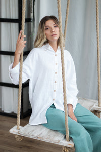 Lisbon White Oversized Linen Shirt