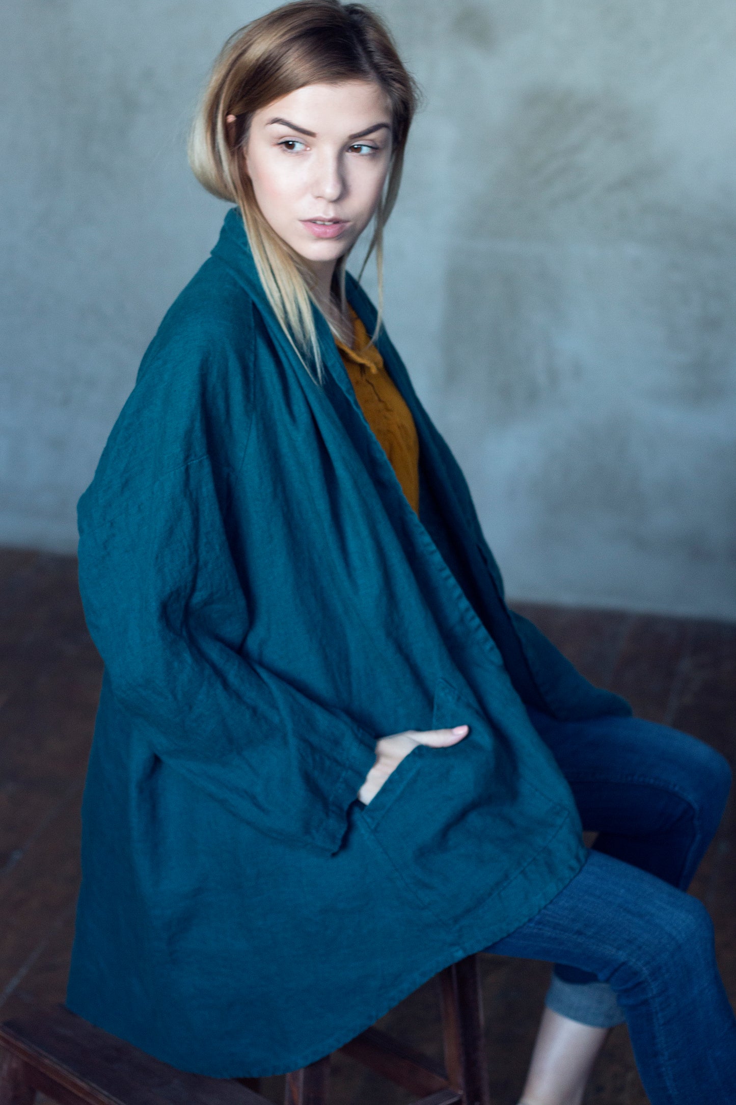 Tokyo Linen Kimono Jacket - Emerald