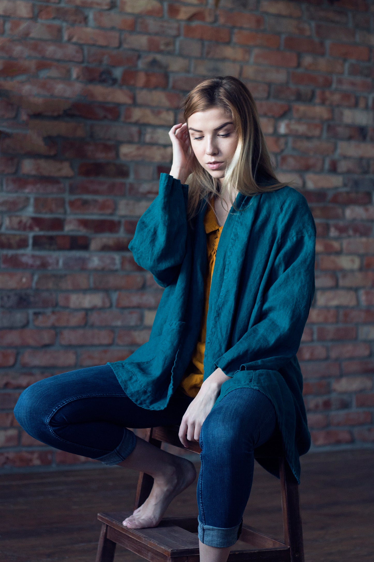 Tokyo Linen Kimono Jacket - Emerald