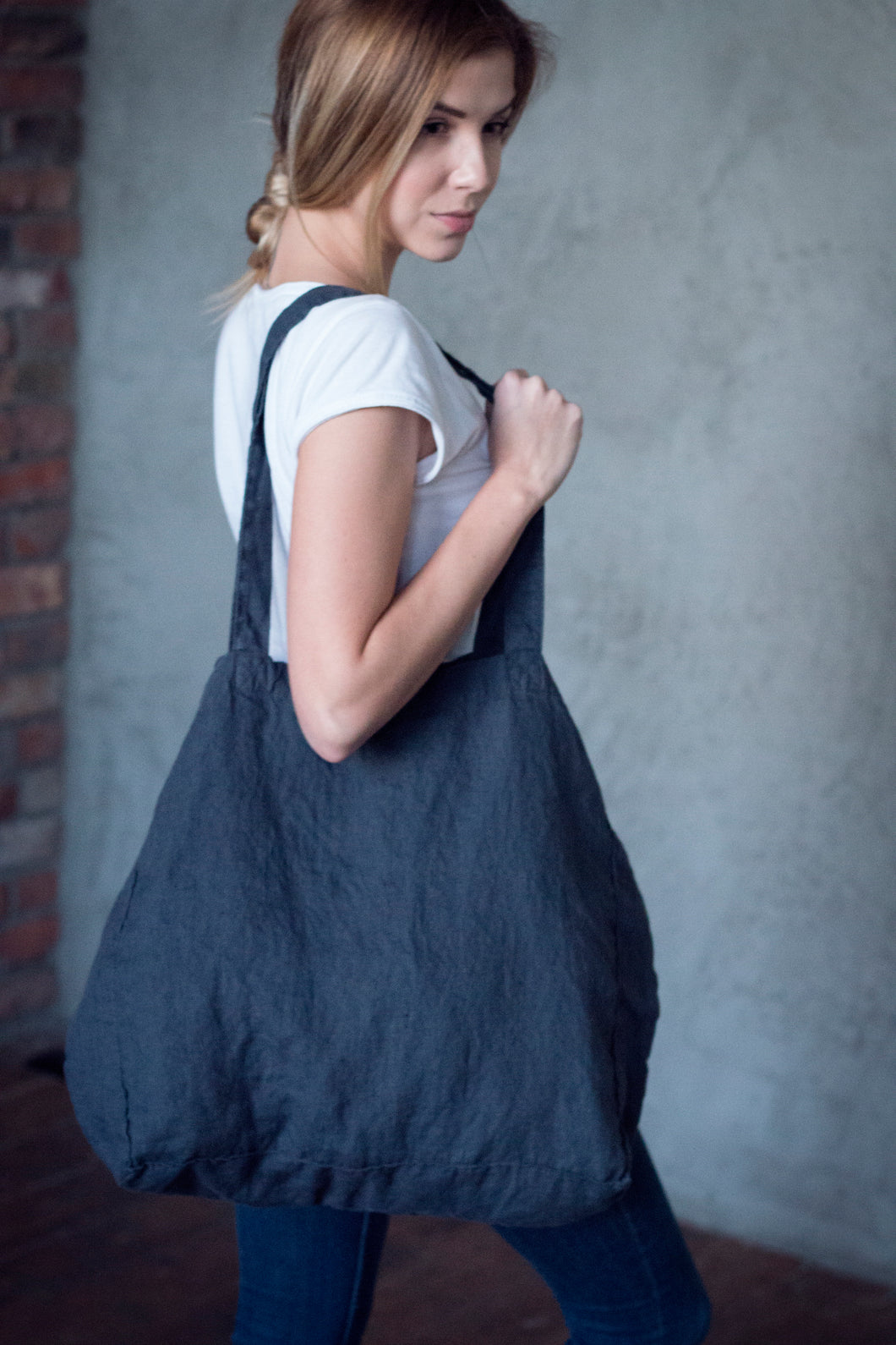 Large Linen Tote Bag Charcoal