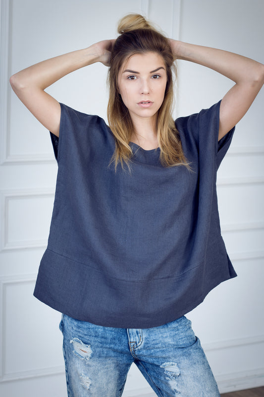 Brooklyn Oversized Linen Top - Charcoal