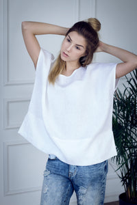 Casablanca White Linen Top With Side Slits