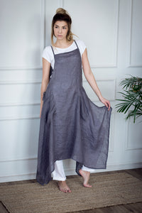 Doha Grey Linen Apron Dress