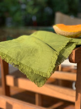Load image into Gallery viewer, Set Of Fringed Linen Napkins Moss Green
